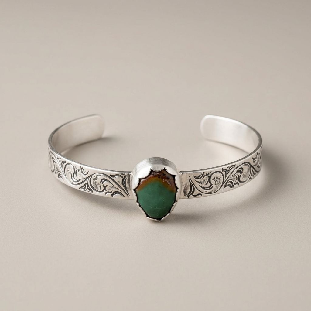 Engraved cuff, teardrop turquoise