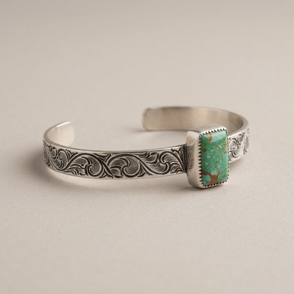 Engraved cuff, rectangle turquoise