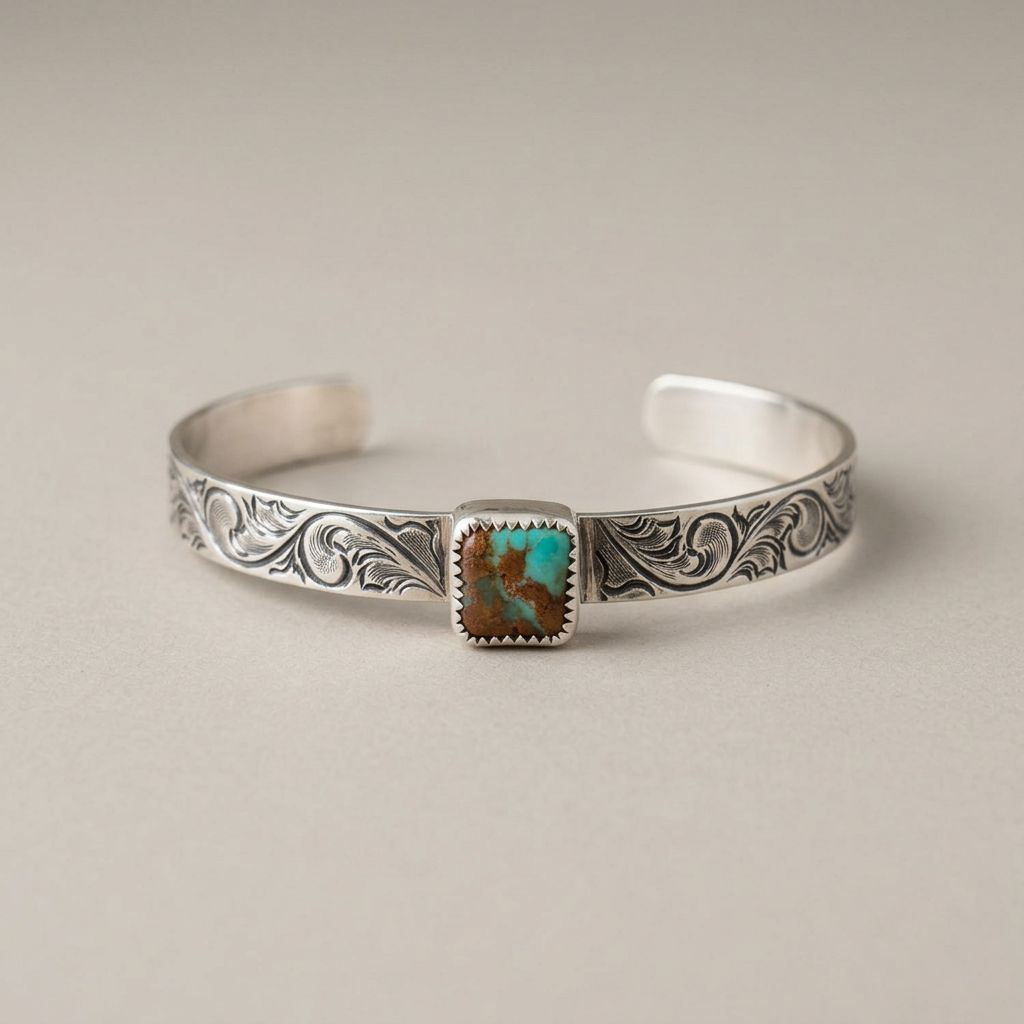 Engraved cuff, square turquoise